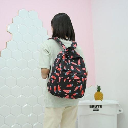 Carrot Pattern Double Shoulders School Bag Travel Backpack Bag (Black)