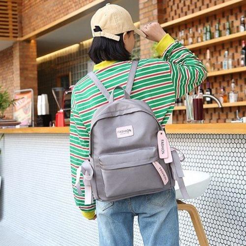 Ribbon Bow Double Shoulders School Bag Travel Backpack Bag (Gray)