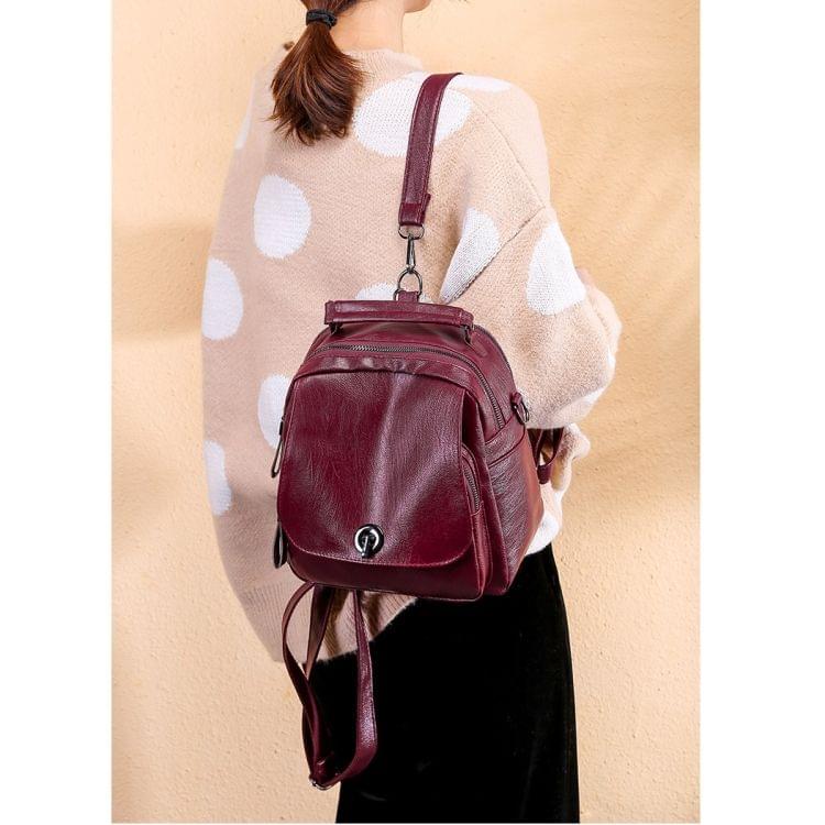 Solid Color Fashion Backpack Ladies Casual Messenger Bag Waterproof Shoulder Bag Handbag (Red)