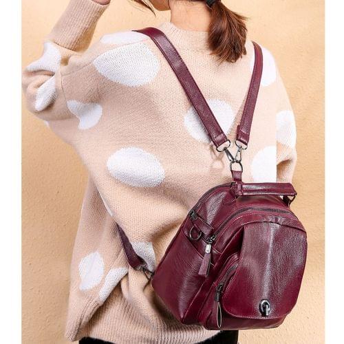Solid Color Fashion Backpack Ladies Casual Messenger Bag Waterproof Shoulder Bag Handbag (Red)