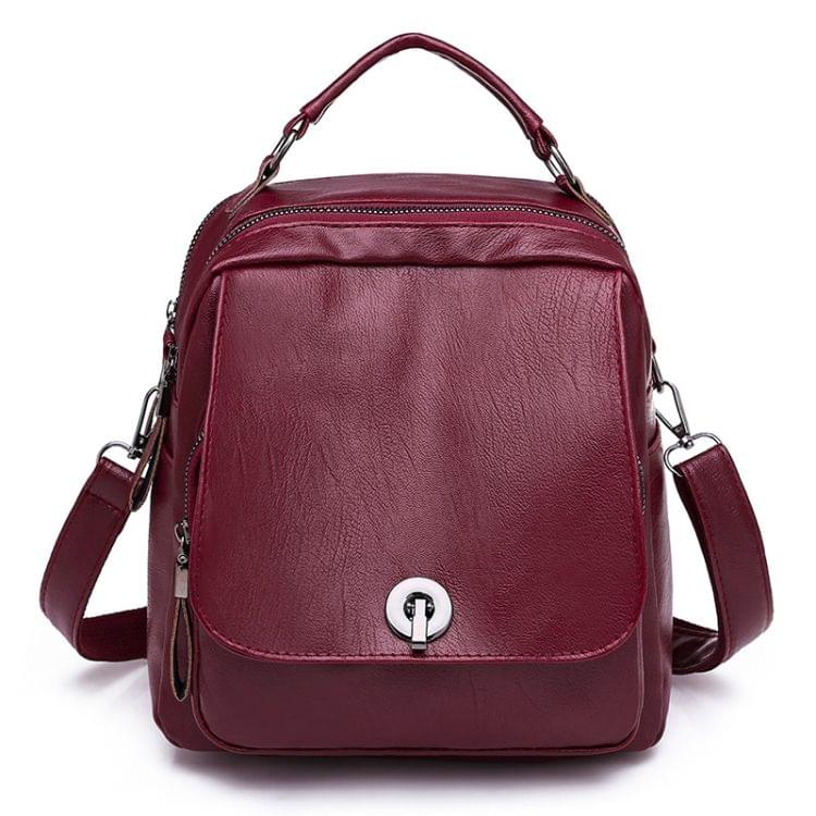 Solid Color Fashion Backpack Ladies Casual Messenger Bag Waterproof Shoulder Bag Handbag (Red)