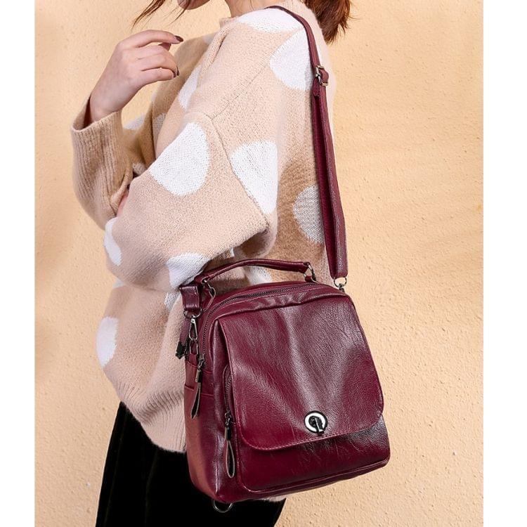 Solid Color Fashion Backpack Ladies Casual Messenger Bag Waterproof Shoulder Bag Handbag (Red)