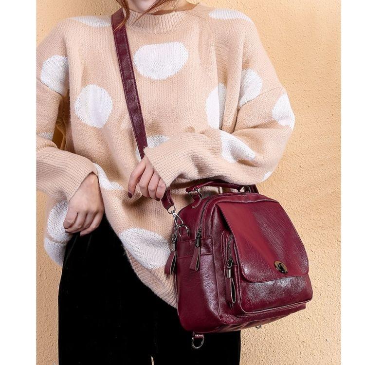 Solid Color Fashion Backpack Ladies Casual Messenger Bag Waterproof Shoulder Bag Handbag (Red)