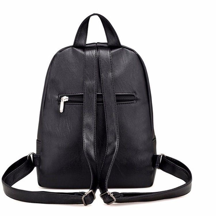 PU Leather Double Layers Double Shoulders School Bag Travel Backpack Bag (Black)