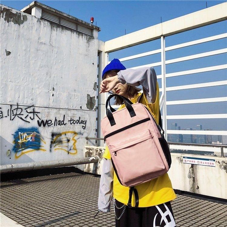 Double Shoulders School Bag Travel Backpack Handbag (Pink)