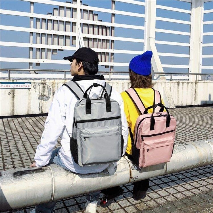Double Shoulders School Bag Travel Backpack Handbag (Pink)