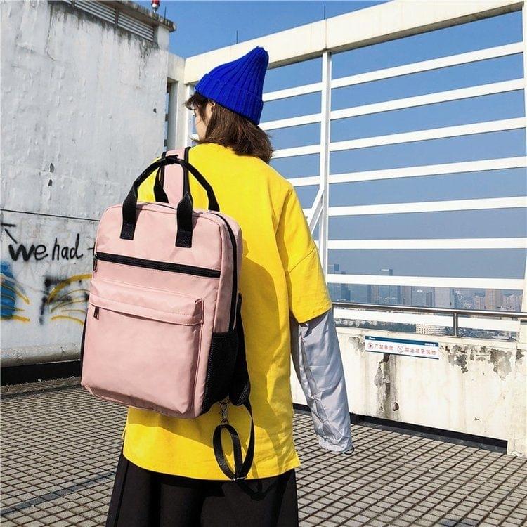 Double Shoulders School Bag Travel Backpack Handbag (Pink)