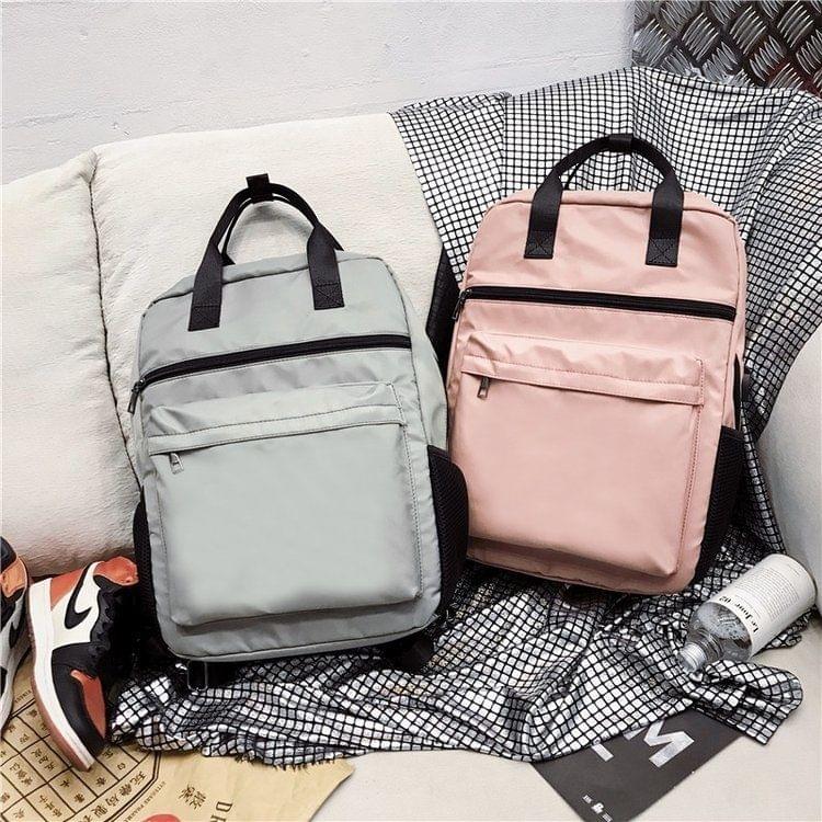 Double Shoulders School Bag Travel Backpack Handbag (Pink)