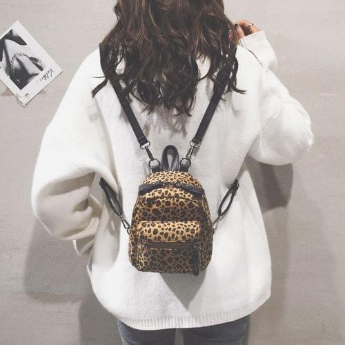 Animal Grain Fashion Plush Double Shoulders Bag Ladies Handbag (Leopard)