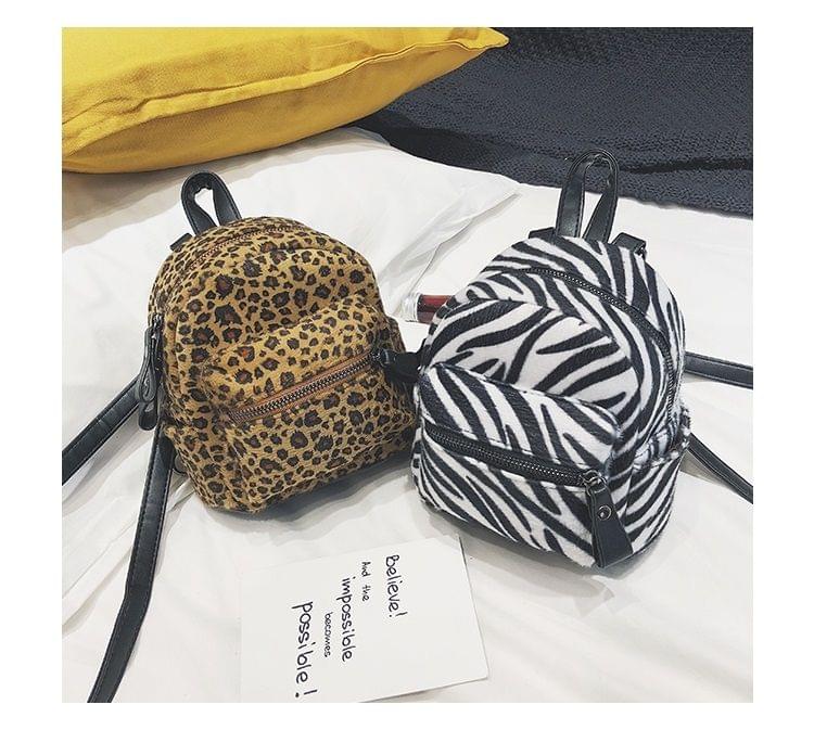 Animal Grain Fashion Plush Double Shoulders Bag Ladies Handbag (Leopard)