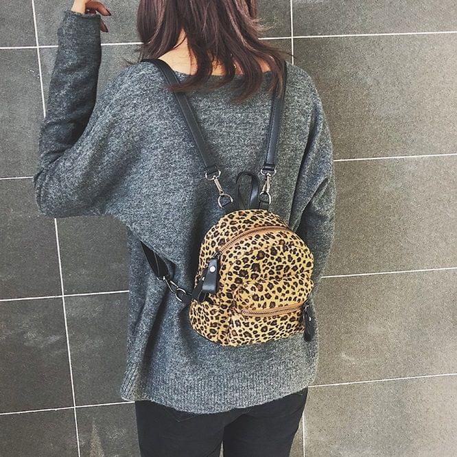 Animal Grain Fashion Plush Double Shoulders Bag Ladies Handbag (Leopard)
