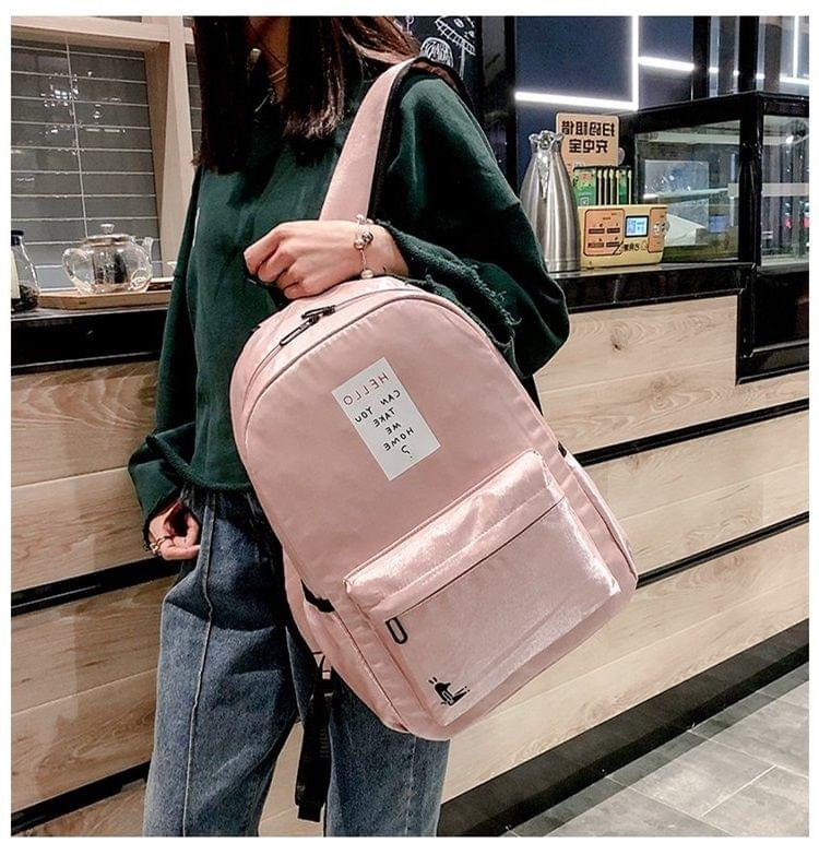 Double Zipper Design Double Shoulders School Bag Travel Backpack Bag (Pink)