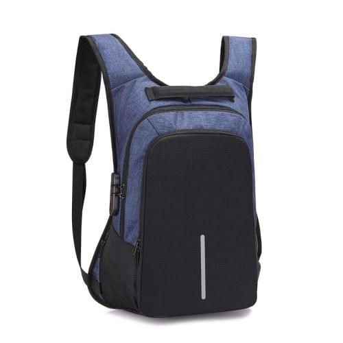 Multi-Function Oxford Portable Casual Double Shoulders School Bag Travel Backpack Bag with Earphone Line Hole & USB Charging (Navy Blue)