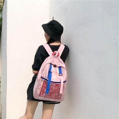 Graffiti Words Pattern Double Shoulders School Bag Travel Backpack Bag (Pink)