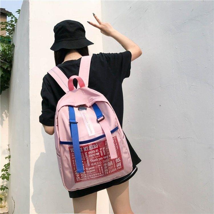 Graffiti Words Pattern Double Shoulders School Bag Travel Backpack Bag (Pink)