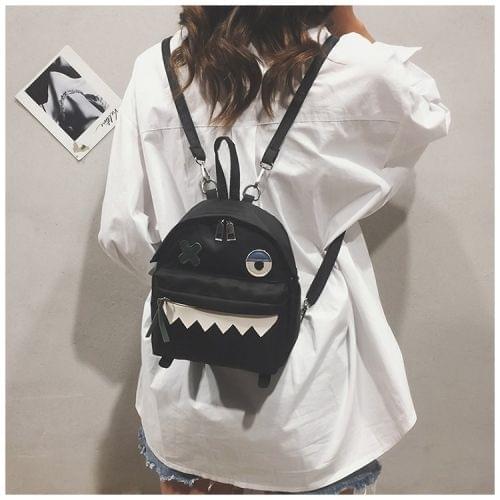 Wacky Cartoon Double Shoulders School Bag Travel Backpack Bag (Black)