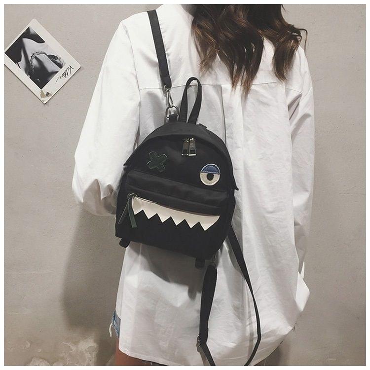 Wacky Cartoon Double Shoulders School Bag Travel Backpack Bag (Black)
