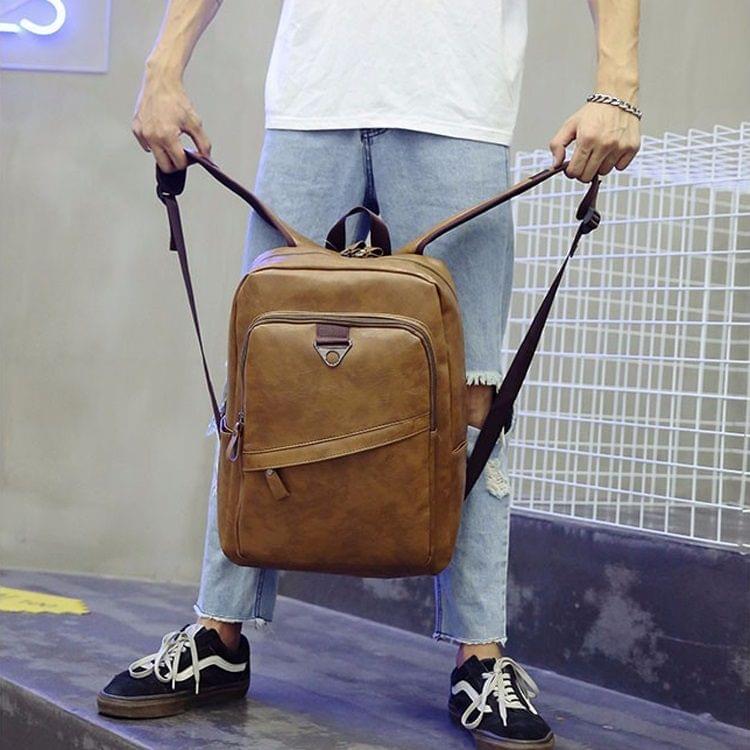 Wide Strap Casual PU Leather Double-shoulder Bag Messenger Bag for Men (Khaki)