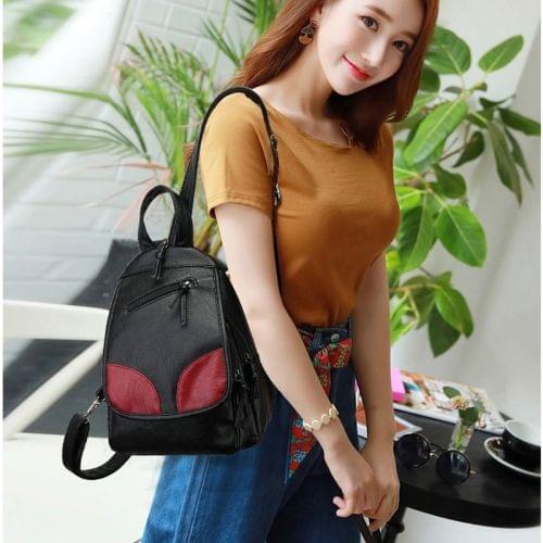 Multifunctional PU Backpack Women's Shoulder Bag (Red Pattern)