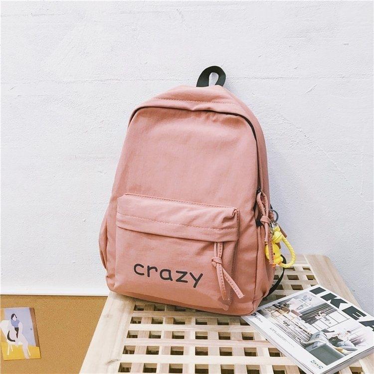 Printed Word Double Shoulders School Bag Travel Backpack Bag with Duck Doll Pendant (Pink)