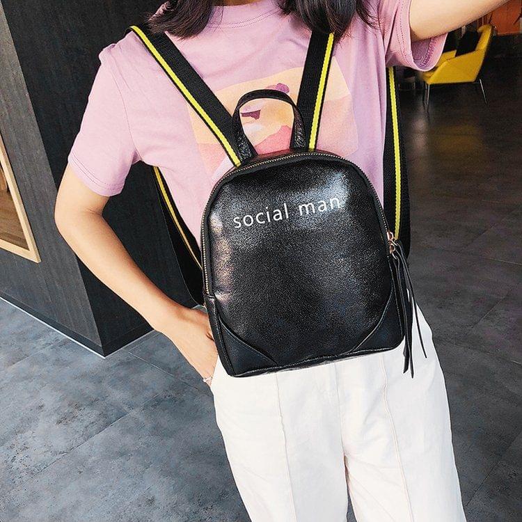 Laser Color PU Leather Double Shoulders Backpack School Bag
