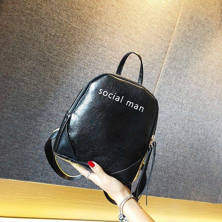 Laser Color PU Leather Double Shoulders Backpack School Bag