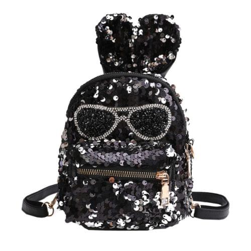 Sequins Shoulder Bag Student Children School Bag(Black)