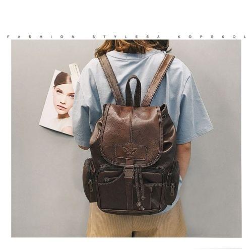 Simple Soft PU Leather Backpack Large Capacity Ladies Messenger Bags Handbag (Dark Brown)