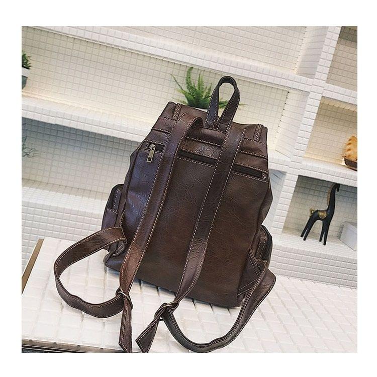 Simple Soft PU Leather Backpack Large Capacity Ladies Messenger Bags Handbag (Dark Brown)