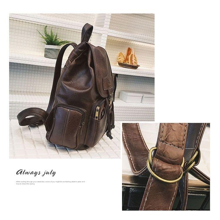 Simple Soft PU Leather Backpack Large Capacity Ladies Messenger Bags Handbag (Dark Brown)