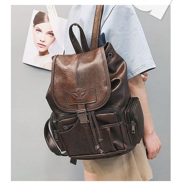 Simple Soft PU Leather Backpack Large Capacity Ladies Messenger Bags Handbag (Dark Brown)