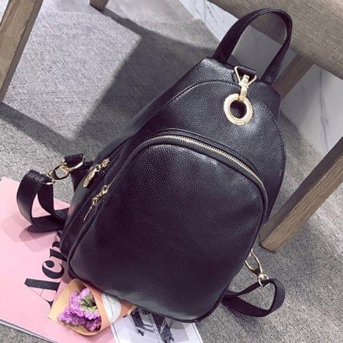 Multi-function Leisure Fashion PU Leather Double Shoulders Bag Backpack (Black)