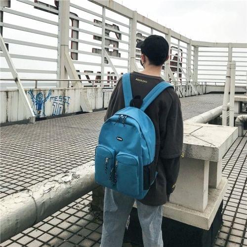 Double Shoulders School Bag Travel Backpack Bag (Blue)