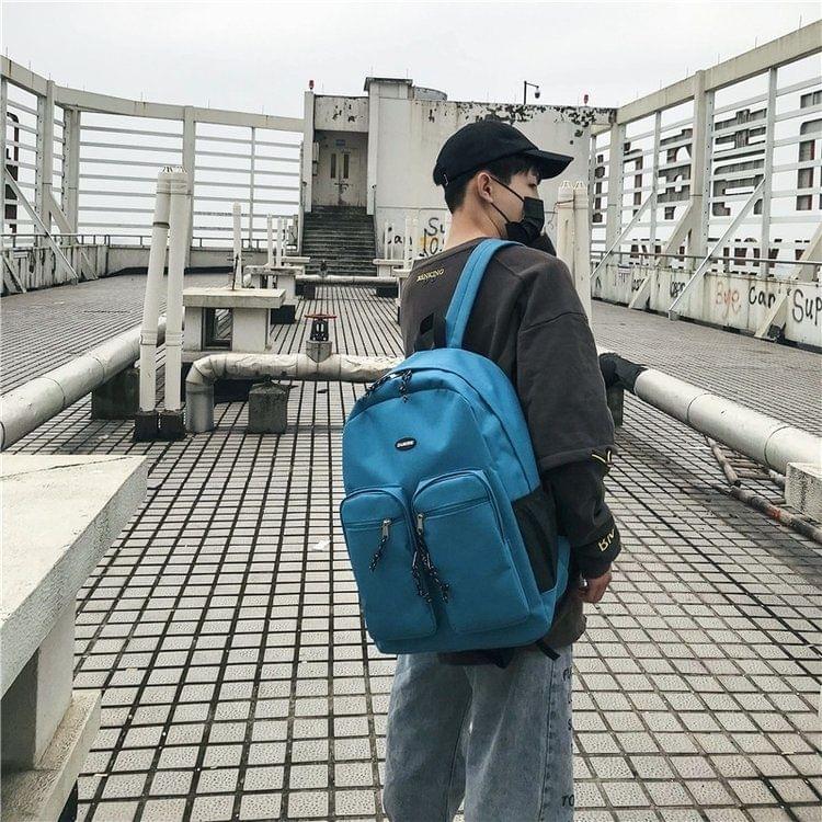 Double Shoulders School Bag Travel Backpack Bag (Blue)