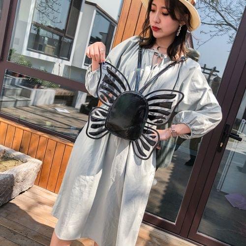 Butterfly Shape Laser Color PU Leather Double Shoulders Bag Ladies Handbag (Black)