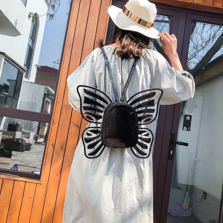 Butterfly Shape Laser Color PU Leather Double Shoulders Bag Ladies Handbag (Black)