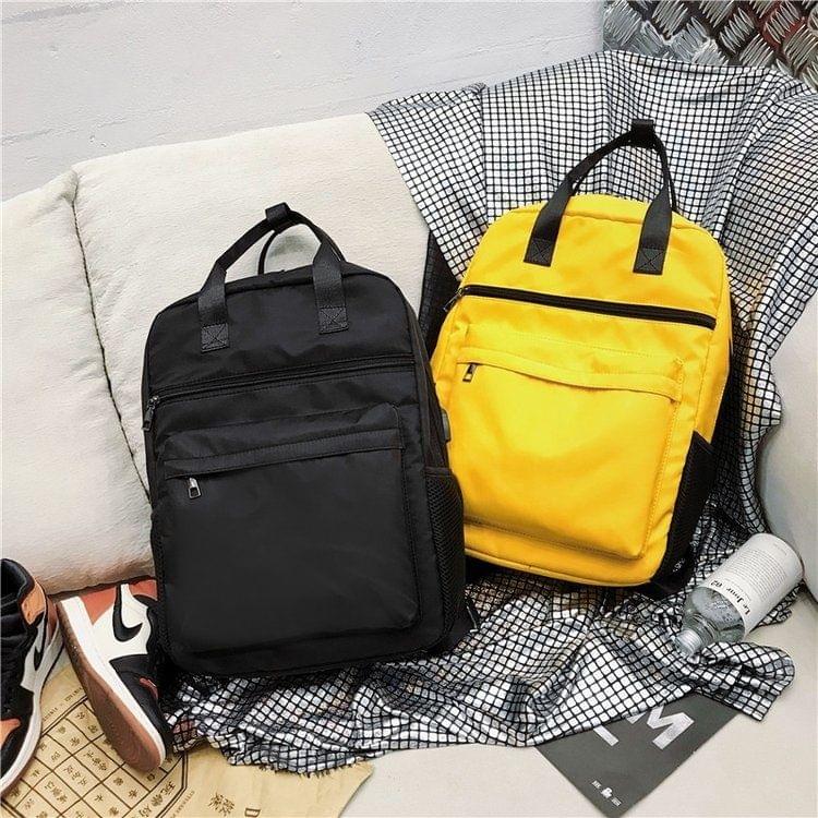 Double Shoulders School Bag Travel Backpack Handbag (Yellow)