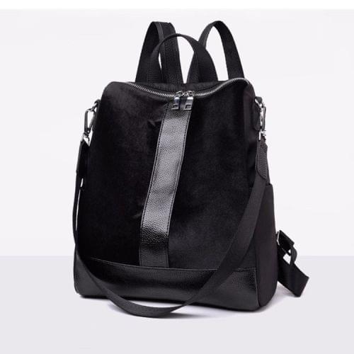 Fashion PU+ Suede School Backpack Casual Handbag Shoulder Bag(Black)