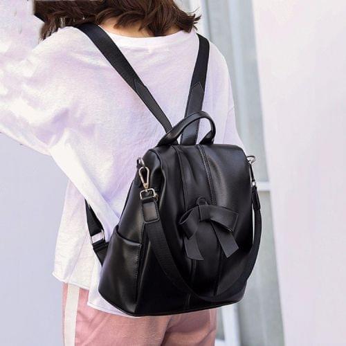 Fashion PU School Backpack Casual Handbag Shoulder Bag(Black)