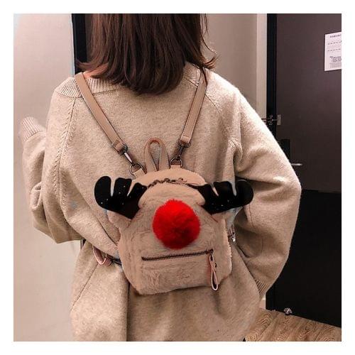 Cute Elk Plush Shoulder Bag Messenger Bag Ladies Handbag Chain Bag (Khaki)
