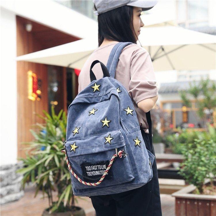 Star Embroidered Pattern Casual Double-shoulder Bag Messenger Bag (Blue)