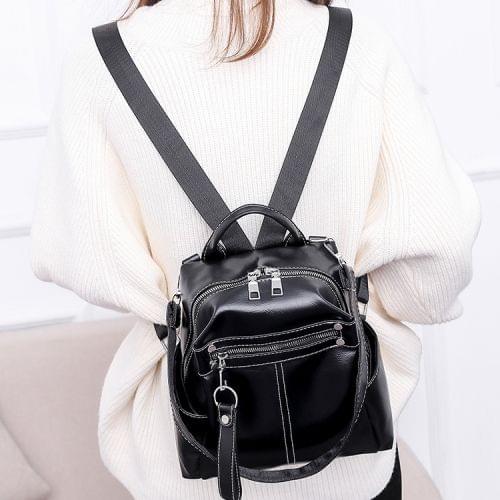 Fashion PU Backpack Women's Handbag Casual Messenger Bag Shoulder Bag (Black)
