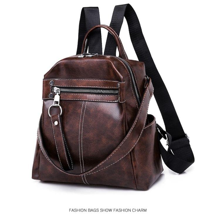 Fashion PU Backpack Women's Handbag Casual Messenger Bag Shoulder Bag (Black)
