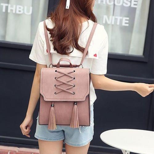 Shoelace Tassel PU Leather Double Shoulders Bag Ladies Handbag (Pink)