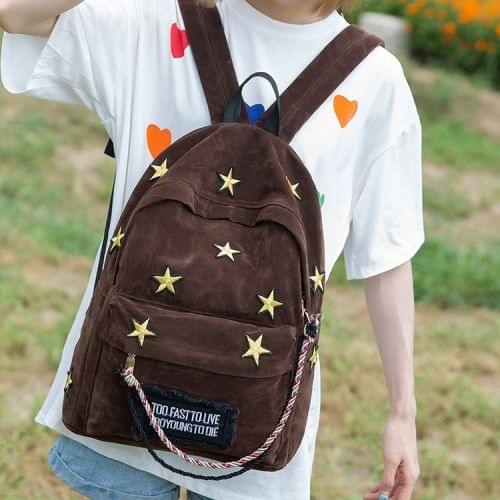 Star Embroidered Pattern Casual Double-shoulder Bag Messenger Bag (Brown)