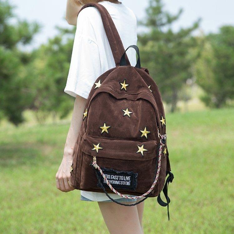 Star Embroidered Pattern Casual Double-shoulder Bag Messenger Bag (Brown)