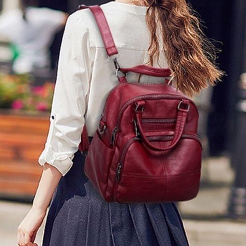 Multifunction Soft Surface PU Double Shoulders Bag Ladies Handbag Messenger Bag (Red)