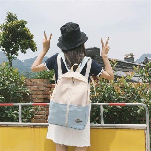 Middle Zipper Design Double Shoulders School Bag Travel Backpack Bag (Blue)