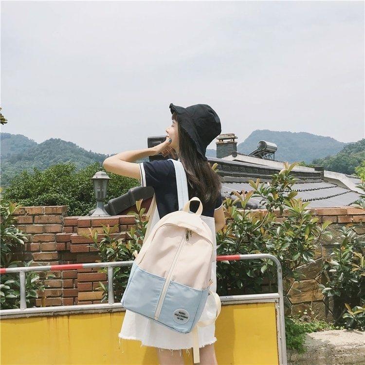 Middle Zipper Design Double Shoulders School Bag Travel Backpack Bag (Blue)