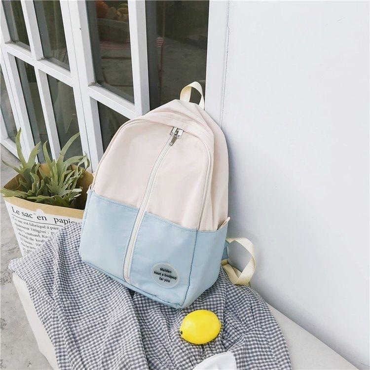 Middle Zipper Design Double Shoulders School Bag Travel Backpack Bag (Blue)